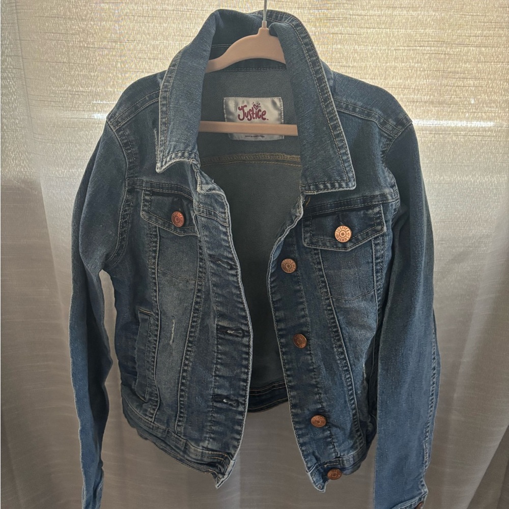 JUSTICE Blue Denim Jacket with Copper Accents